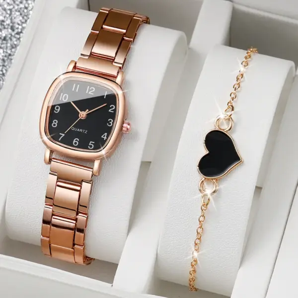 2PCS Women's Square Quartz Watch and Bracelet - Image 2