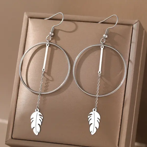 Stainless Steel Drop Earrings with Triangle Design - Image 2