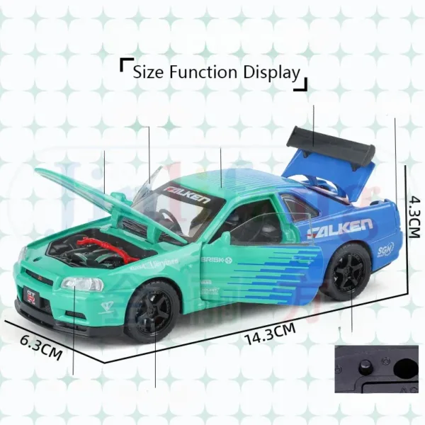 1:32 Nissan Skyline GTR R34 Diecast Model Car - Image 3