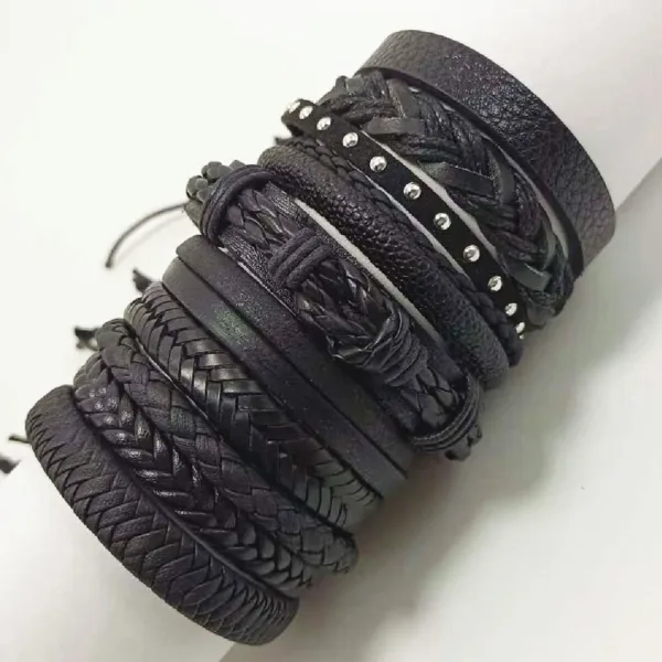 Black Evil Eye 10 Pcs Leather Bracelets Set - Image 18