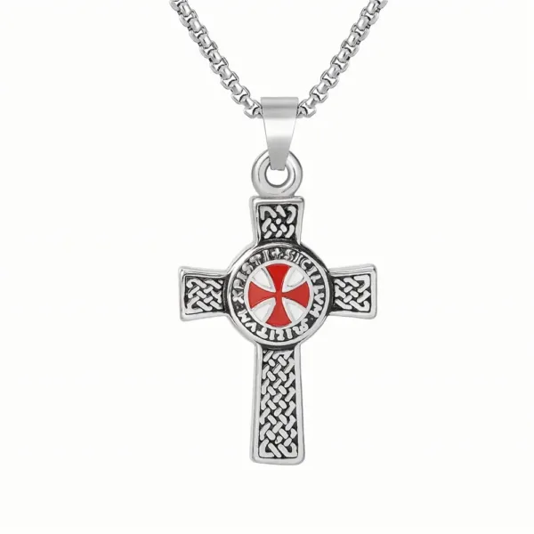 Punk Red Cross Templar Pendant Necklace - Image 2