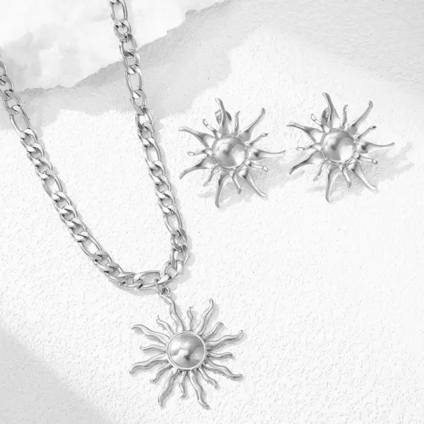 Stainless Steel Sunflower Necklace and Earrings Set - Image 6