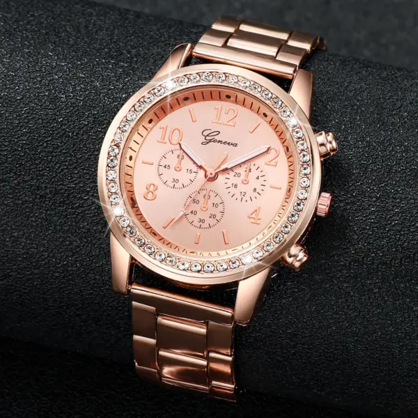 2PCS Rose Gold Women's Analog Watch Bracelet Set - Image 3