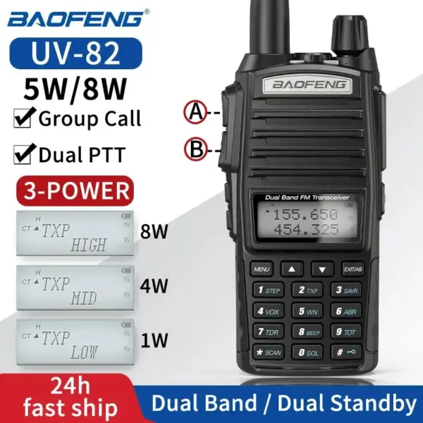 Baofeng UV-82 Portable Dual PTT Walkie Talkie