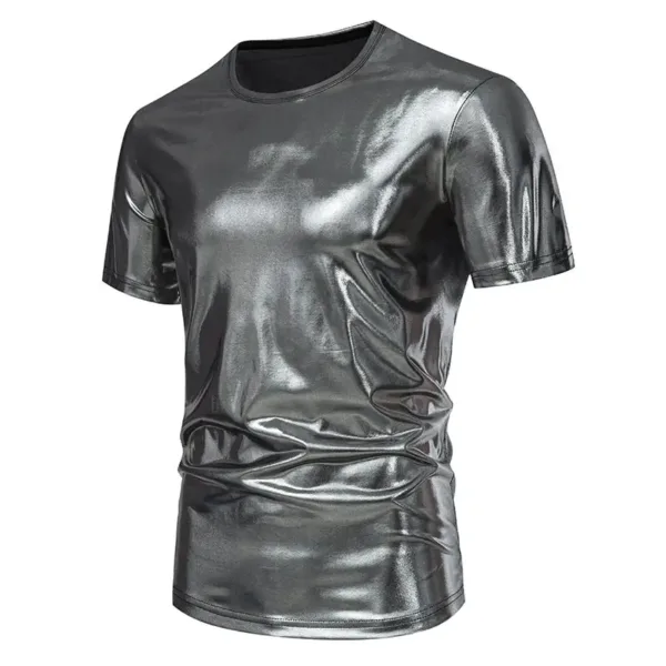 Men's Glossy Silver Gold Casual Party T-Shirt - Image 9