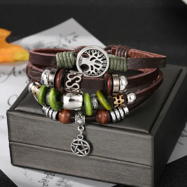 Handmade Tree of Life Leather Wrap Bracelet - Image 3