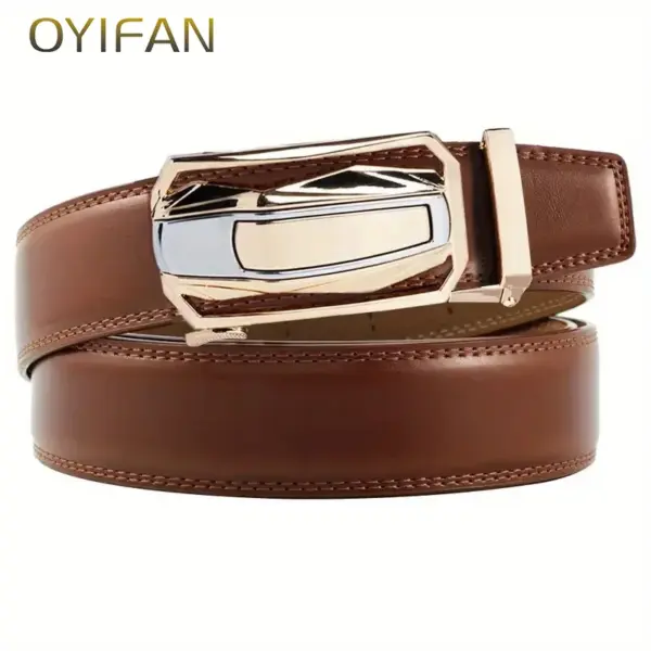 Men's Genuine Leather Ratchet Belt with Alloy Buckle - Image 2