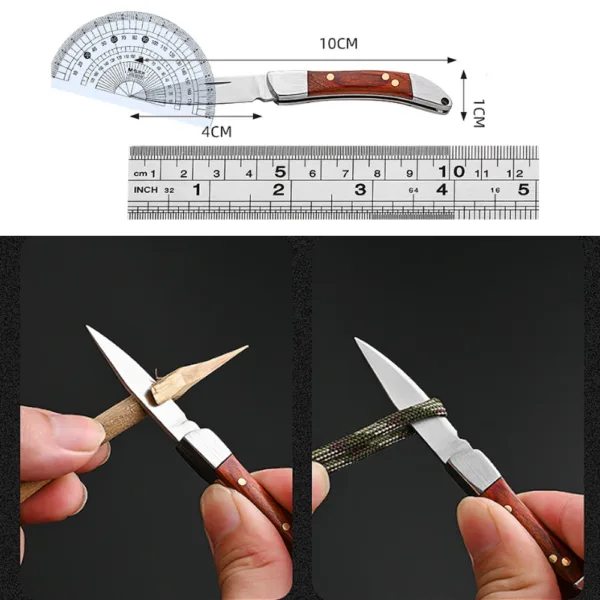 Portable Stainless Steel Folding Knife with Wood Handle - Image 3