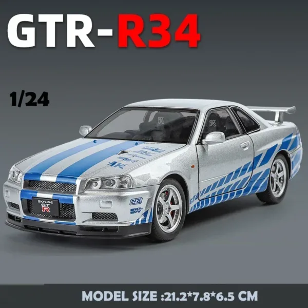 1:24 Alloy Nissan GTR R34 Diecast Car Model - Image 11