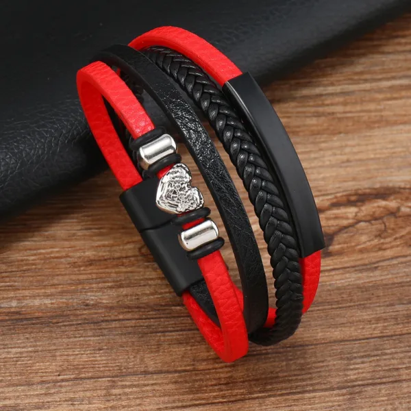 Vintage Black Red Leather Skull Cuff Bracelet - Image 23