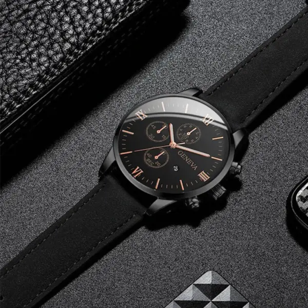 Men's Analog Quartz Watch with Leather Band - Image 3