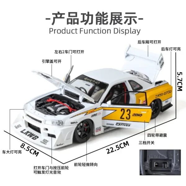 1:24 Nissan GTR R34 Skyline Alloy Model Car - Image 4