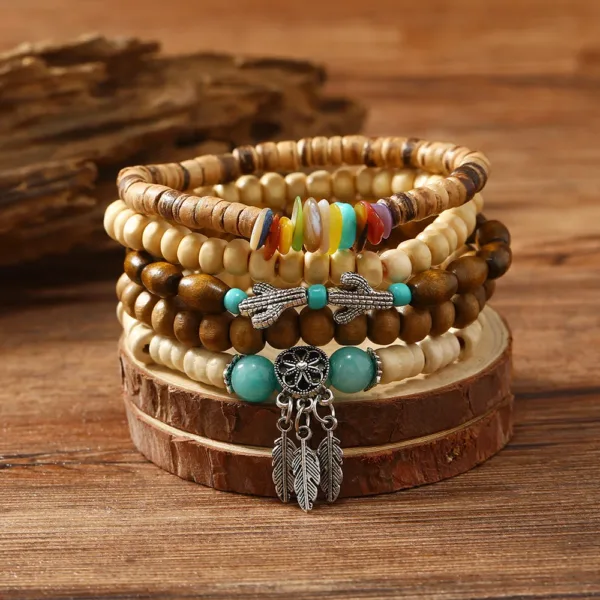 Adjustable Leather Beaded Wrap Bracelets Set - Image 16