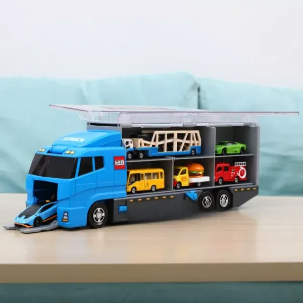 Blue Multifunctional Diecast Truck Toy with Cars - Image 6