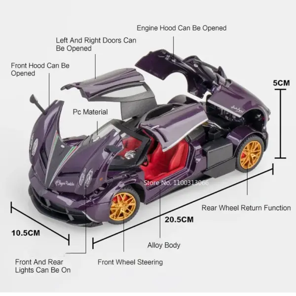 1/24 Scale Pagani Huayra Toy Car Model - Image 2