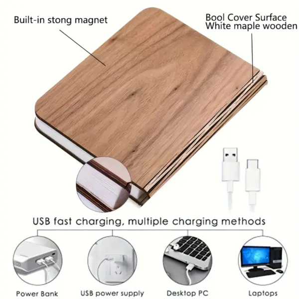 Foldable LED Wooden Book Light USB Rechargeable - Image 5