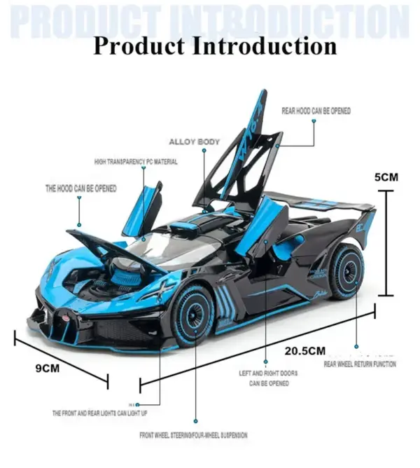 1/24 Alloy Bugatti Bolide Model Car Toy - Image 2