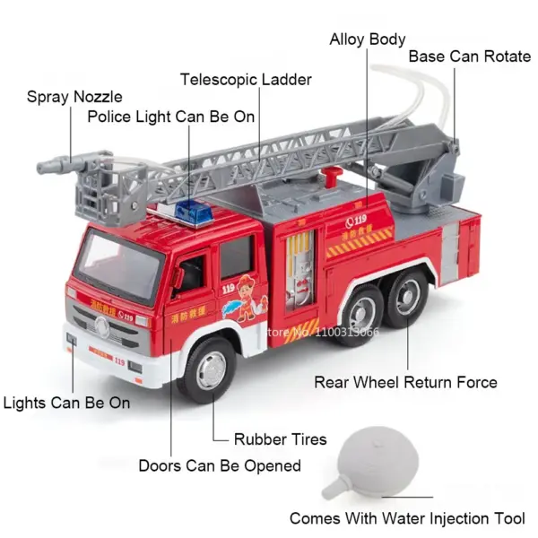 1:32 Diecast Fire Engine Toy with Sound - Image 2