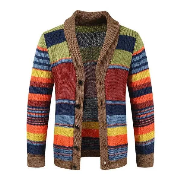 Men's V-Neck Patchwork Cardigan Sweater - Image 2