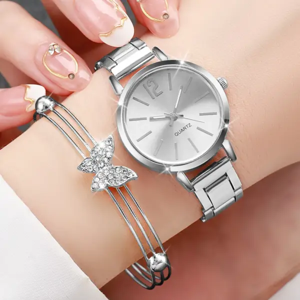 6PCS Women's Silver Jewelry Set with Watch - Image 3