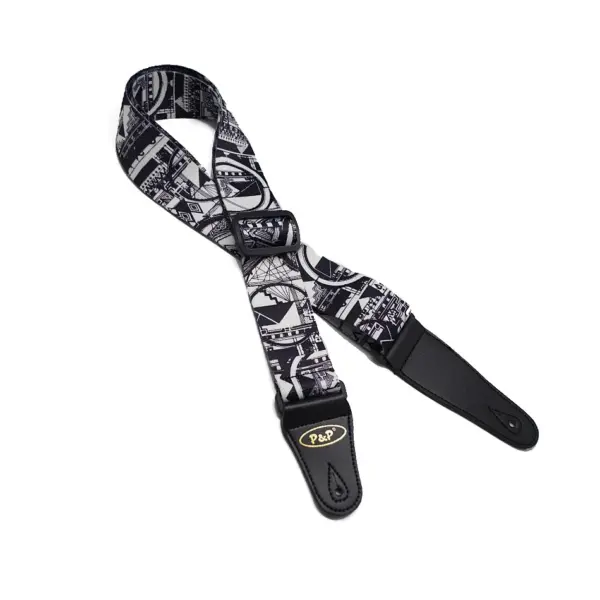 Adjustable Black and White Guitar Strap - Image 2