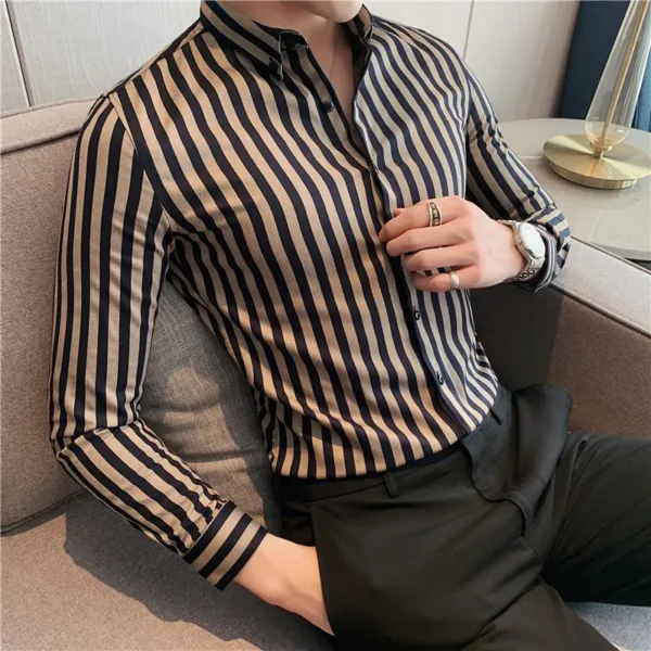 Men's Long Sleeve Striped Casual Shirt - Image 2