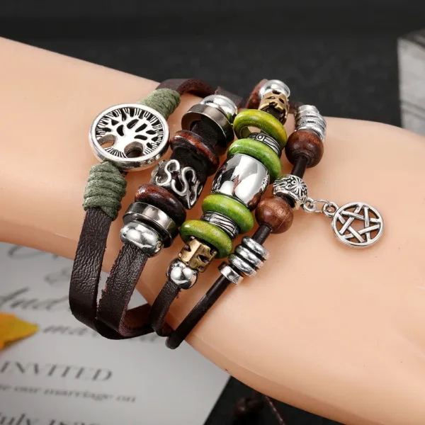 Handmade Tree of Life Leather Wrap Bracelet - Image 2