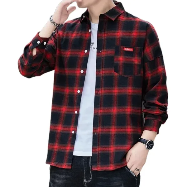 Men's Casual Flannel Plaid Shirt - Long Sleeve - Image 8