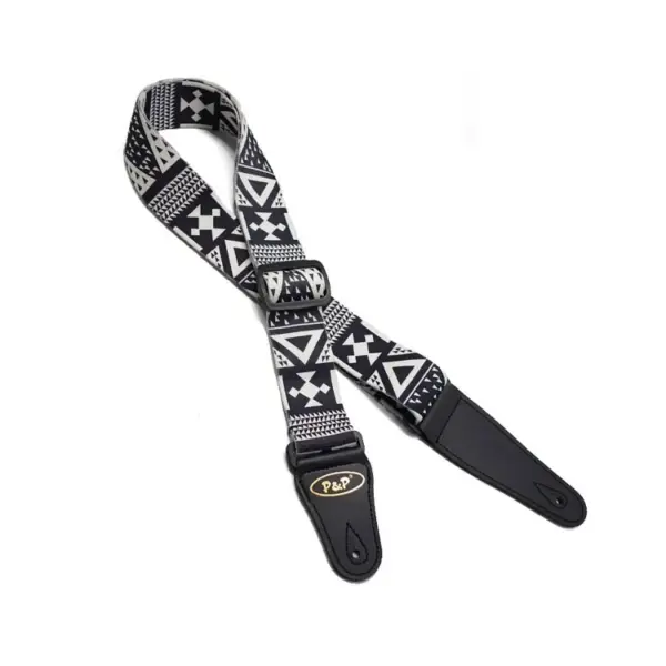 Adjustable Black and White Guitar Strap - Image 7