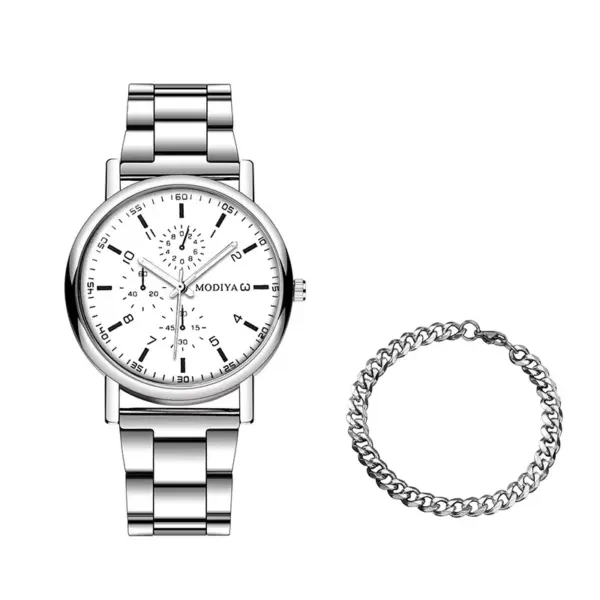 Men's Silver Alloy Casual Quartz Watch Set - Image 7