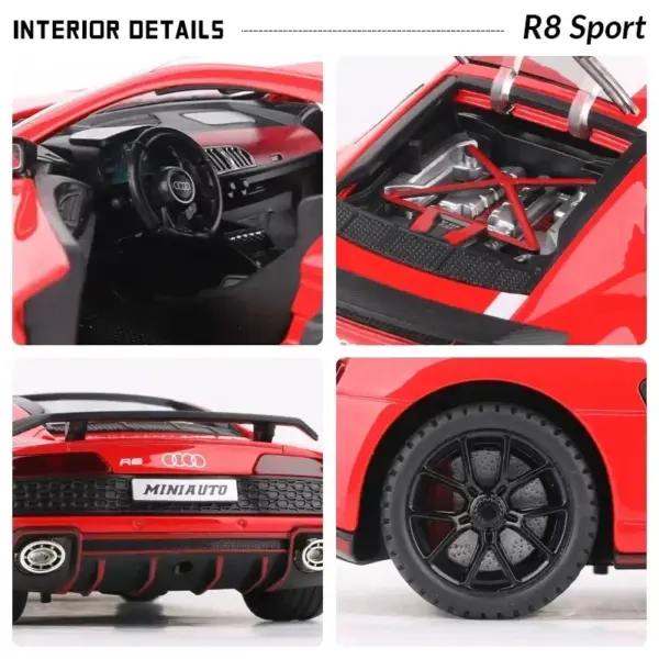 Audi R8 V10 Diecast Model Car Red 1:24 - Image 3