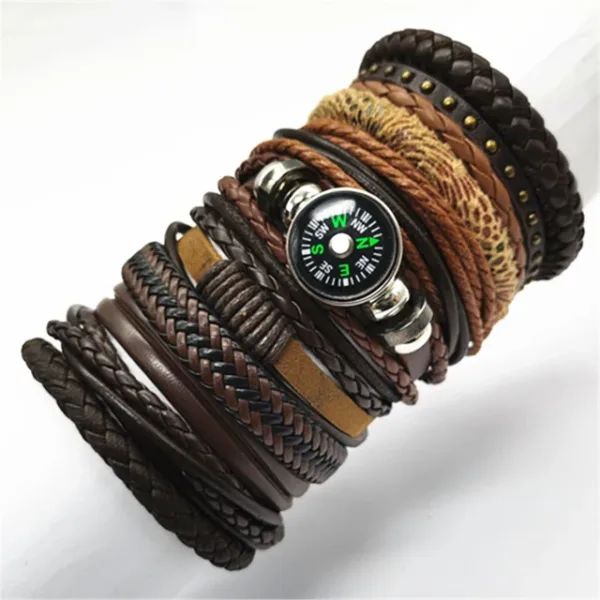 10 Pcs Adjustable Black Leather Bracelets Set - Image 11