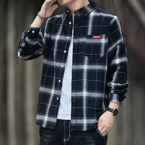 Men's Casual Flannel Plaid Shirt - Long Sleeve - Image 3