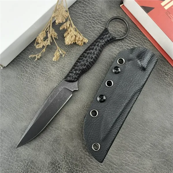 Black Portable Fixed Blade Knife with Sheath - Image 2