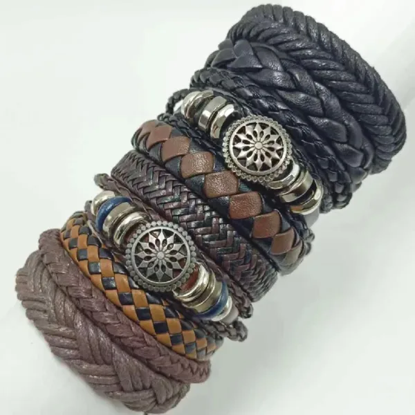 Black Evil Eye 10 Pcs Leather Bracelets Set - Image 11