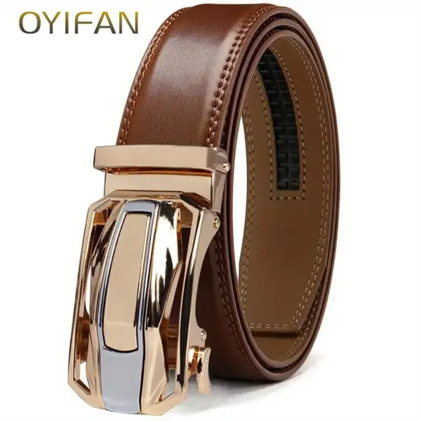 Men's Genuine Leather Ratchet Belt with Alloy Buckle