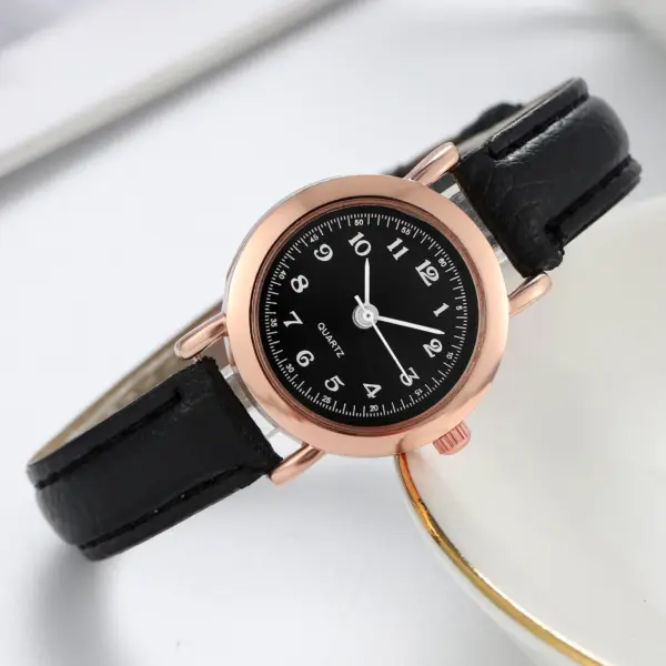 2PCS Women Leather Band Quartz Watch Set - Image 5