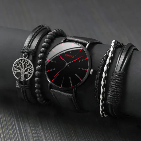 5PCS Men's Quartz Watch and Bracelet Set - Image 2