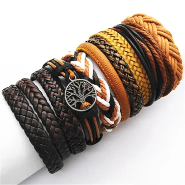 10 Pcs Adjustable Black Leather Bracelets Set - Image 15