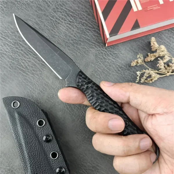 Black Portable Fixed Blade Knife with Sheath - Image 5
