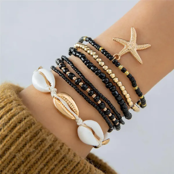 Blue Starfish Shell Bead Bracelets Set for Women - Image 7