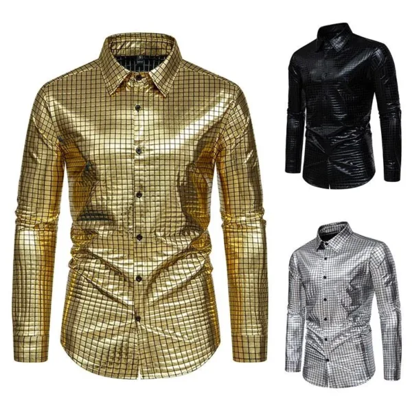 Gold Sequin Tuxedo Shirt for Men