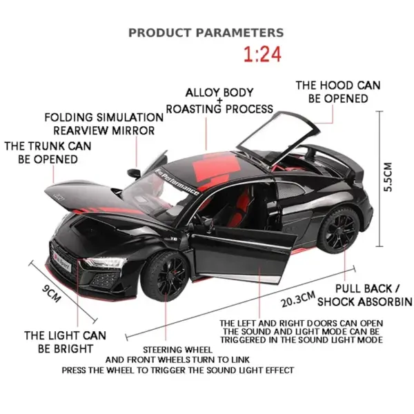 Audi R8 V10 Diecast Model Car Red 1:24 - Image 2