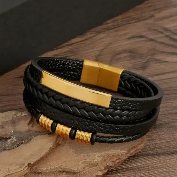 Men's Hand-Woven Leather Charm Bracelet - Image 4