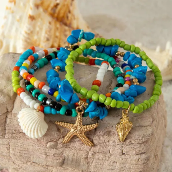 Blue Starfish Shell Bead Bracelets Set for Women - Image 3