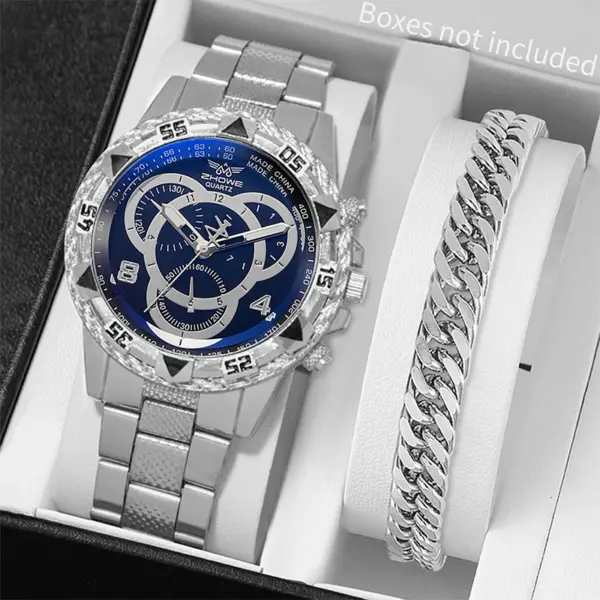 2pcs Fashion Men's Analog Quartz Watch Set - Image 4