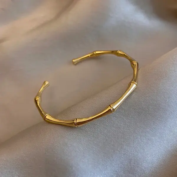 Gold Bamboo Style Stainless Steel Cuff Bracelet