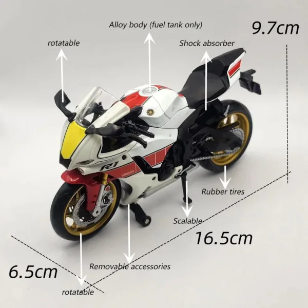 1:12 Yamaha YZF-R1M Motorcycle Diecast Model - Image 2