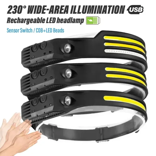 USB Rechargeable COB LED Sensor Headlamp