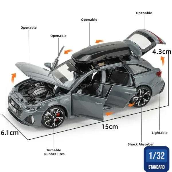 1/32 Audi RS6 Diecast Model Car with Lights - Image 2